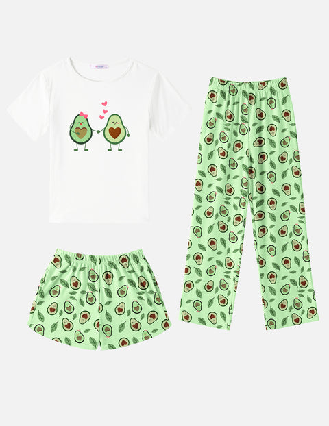 Arshiner Girls Pajama Set 3 Piece Short Sleeve Sleepwear Soft Cute Pjs Outfits