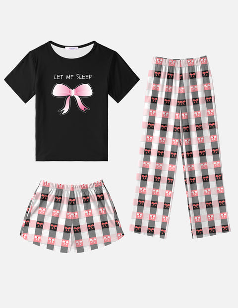 Arshiner Girls Pajama Set 3 Piece Short Sleeve Sleepwear Soft Cute Pjs Outfits