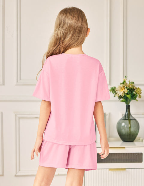 Arshiner Girls Pajama Set 3 Piece Short Sleeve Sleepwear Soft Cute Pjs Outfits