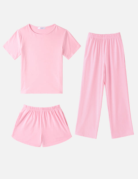 Arshiner Girls Pajama Set 3 Piece Short Sleeve Sleepwear Soft Cute Pjs Outfits