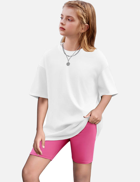 Arshiner Girls 2 Piece Outfits Drop Shoulder T-Shirts and Biker Shorts Sets