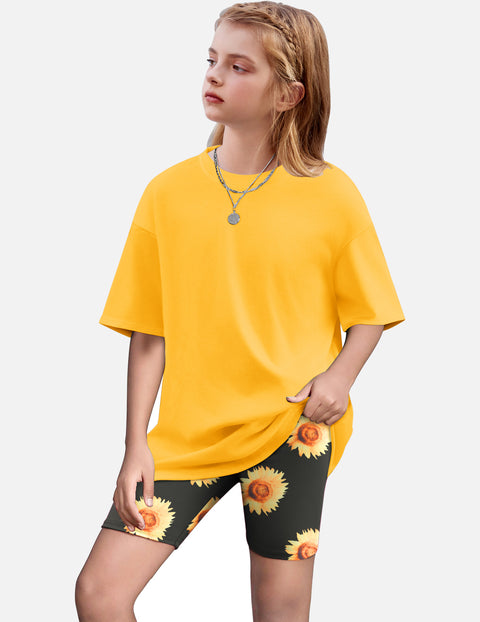 Arshiner Girls 2 Piece Outfits Drop Shoulder T-Shirts and Biker Shorts Sets