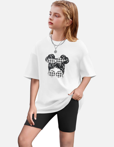 Arshiner Girls 2 Piece Outfits Drop Shoulder T-Shirts and Biker Shorts Sets