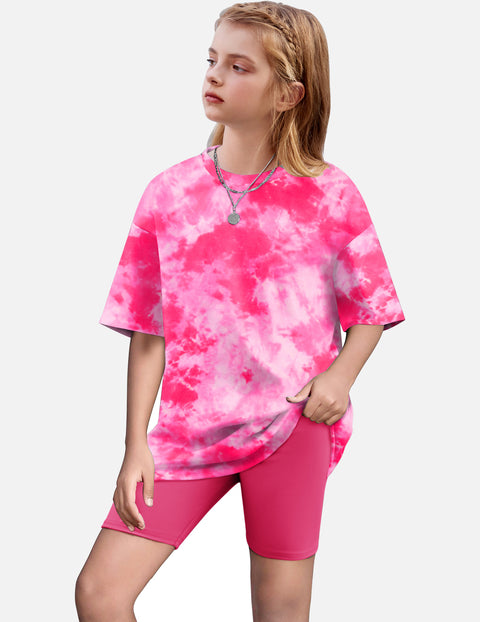 Arshiner Girls 2 Piece Outfits Drop Shoulder T-Shirts and Biker Shorts Sets