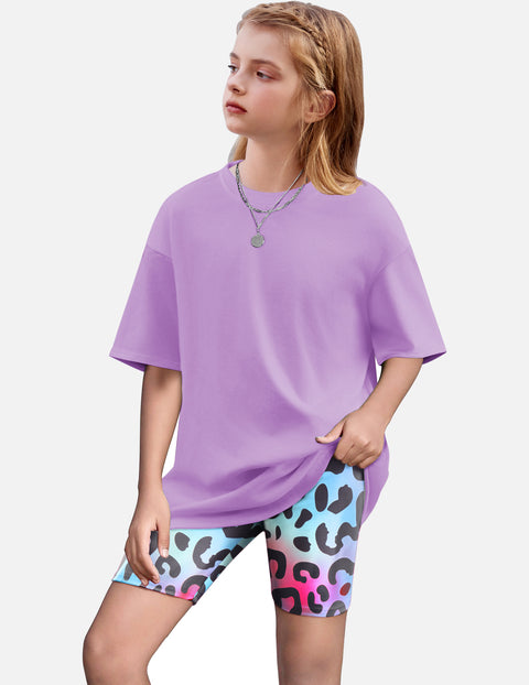 Arshiner Girls 2 Piece Outfits Drop Shoulder T-Shirts and Biker Shorts Sets