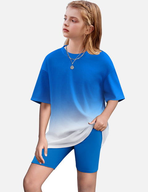 Arshiner Girls 2 Piece Outfits Drop Shoulder T-Shirts and Biker Shorts Sets