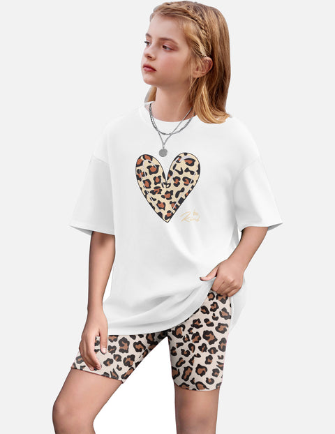 Arshiner Girls 2 Piece Outfits Drop Shoulder T-Shirts and Biker Shorts Sets