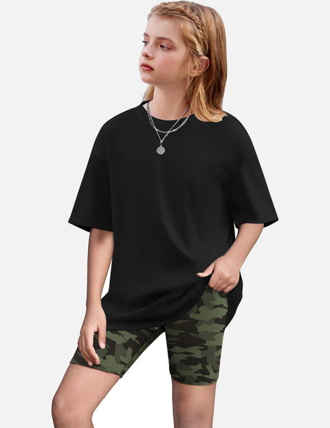Arshiner Girls 2 Piece Outfits Drop Shoulder T-Shirts and Biker Shorts Sets