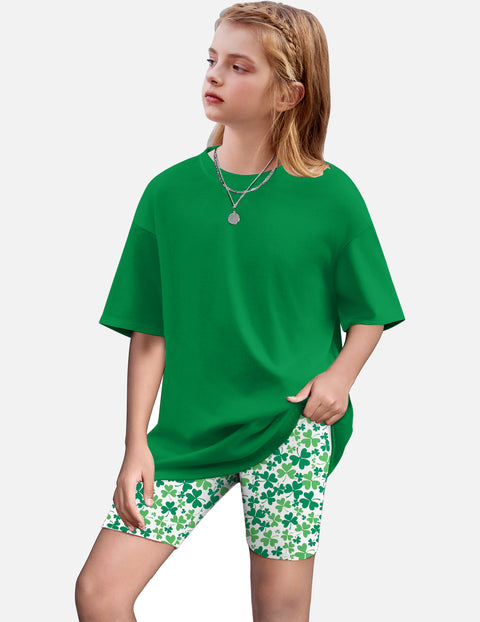 Arshiner Girls 2 Piece Outfits Drop Shoulder T-Shirts and Biker Shorts Sets