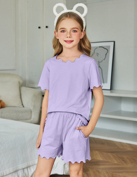 Arshiner Girls Pajama Set Short Sleeve Lounge Set