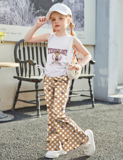 Arshiner Toddler Girl 2 Piece Outfits Tank Tops and Flare Leggings Pant Set