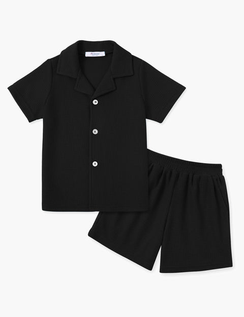 【2-7Y】Arshiner Toddler Boys 2 Piece Outfits Waffle Knit Shirt & Shorts Sets