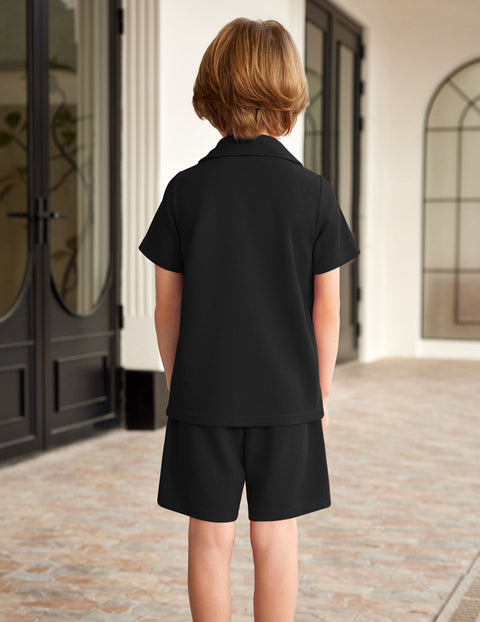 【2-7Y】Arshiner Toddler Boys 2 Piece Outfits Waffle Knit Shirt & Shorts Sets