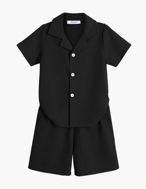 【2-7Y】Arshiner Toddler Boys 2 Piece Outfits Waffle Knit Shirt & Shorts Sets