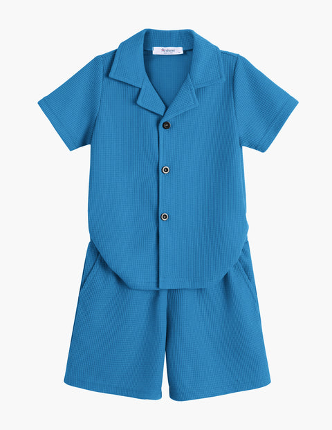 【2-7Y】Arshiner Toddler Boys 2 Piece Outfits Waffle Knit Shirt & Shorts Sets
