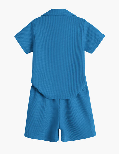 【2-7Y】Arshiner Toddler Boys 2 Piece Outfits Waffle Knit Shirt & Shorts Sets