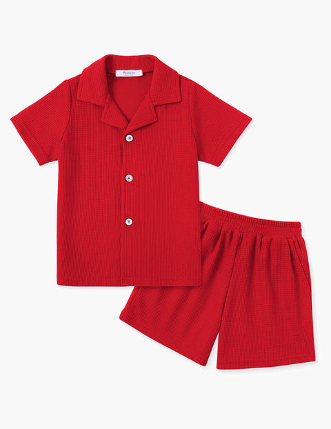 【2-7Y】Arshiner Toddler Boys 2 Piece Outfits Waffle Knit Shirt & Shorts Sets