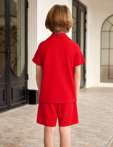【2-7Y】Arshiner Toddler Boys 2 Piece Outfits Waffle Knit Shirt & Shorts Sets