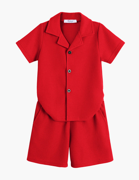 【2-7Y】Arshiner Toddler Boys 2 Piece Outfits Waffle Knit Shirt & Shorts Sets