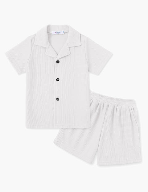 【2-7Y】Arshiner Toddler Boys 2 Piece Outfits Waffle Knit Shirt & Shorts Sets