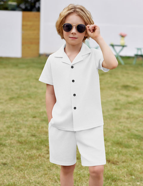 【2-7Y】Arshiner Toddler Boys 2 Piece Outfits Waffle Knit Shirt & Shorts Sets