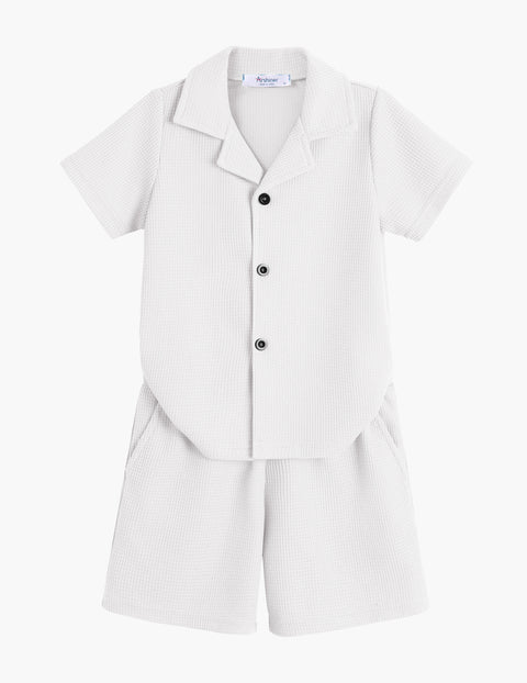 【2-7Y】Arshiner Toddler Boys 2 Piece Outfits Waffle Knit Shirt & Shorts Sets