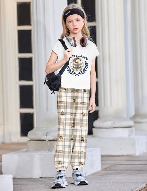 【6-14Y】Arshiner Girls 2 Piece Sets Drop Shoulder Top Sweatpants Jogger