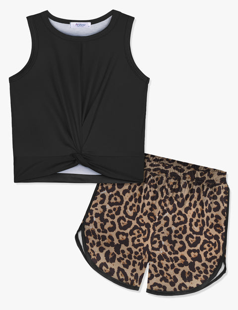 Arshiner Girls 2 Piece Sets Outfits Twist Front Tank Top and Shorts