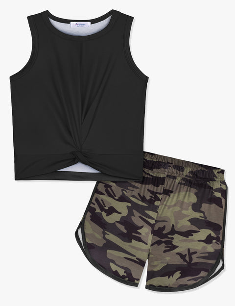 Arshiner Girls 2 Piece Sets Outfits Twist Front Tank Top and Shorts
