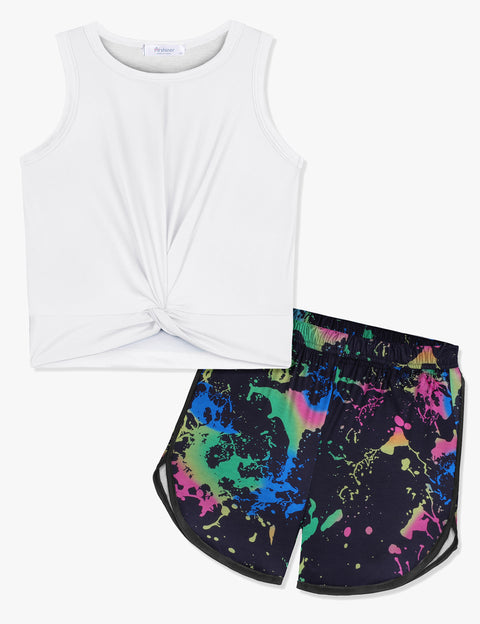 Arshiner Girls 2 Piece Sets Outfits Twist Front Tank Top and Shorts
