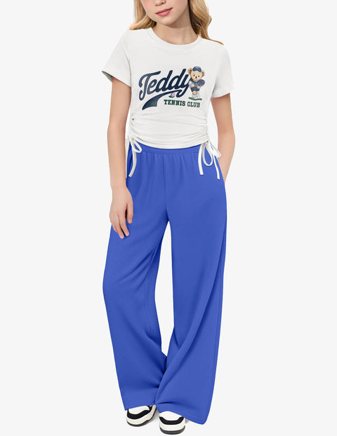 Arshiner Girls Sets Ruched Drawstring Tops and Wide Leg Pants