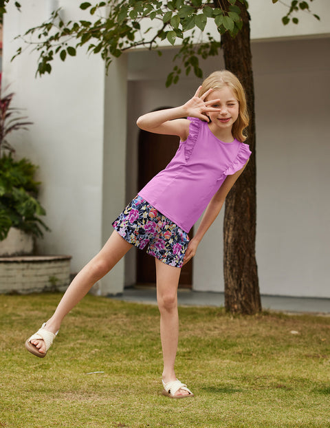 Arshiner Girls Outfits Ruffle Sleeve Tops and Paperbag Waist Shorts Set