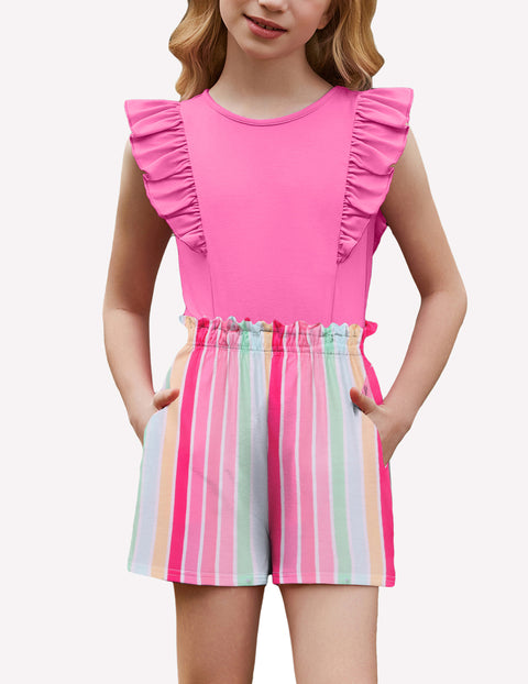 Arshiner Girls Outfits Ruffle Sleeve Tops and Paperbag Waist Shorts Set