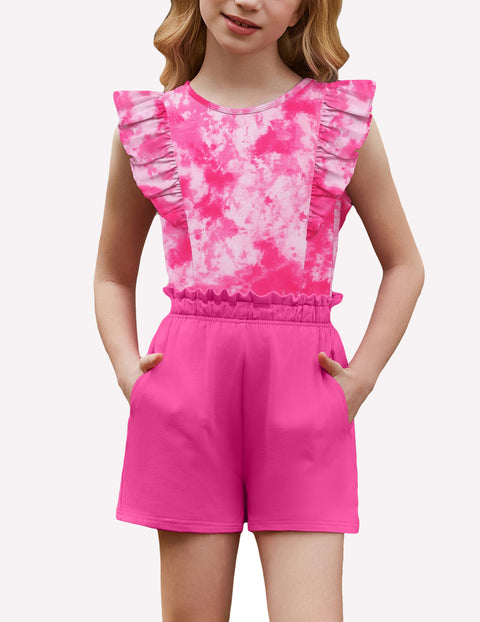 Arshiner Girls Outfits Ruffle Sleeve Tops and Paperbag Waist Shorts Set