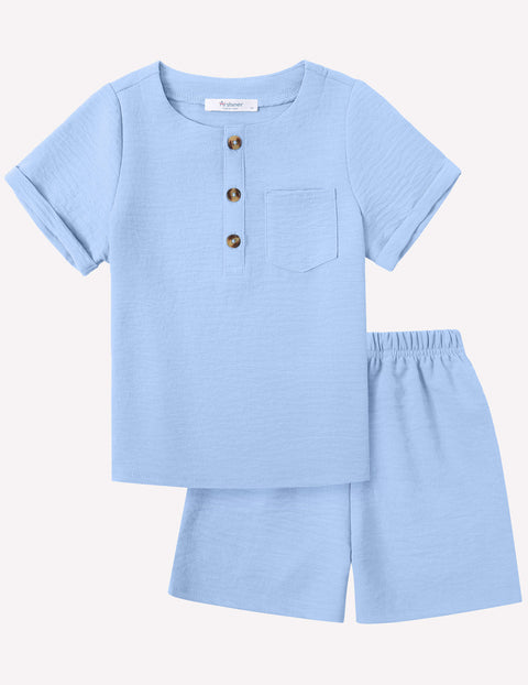 Arshiner Toddler Boy Outfits Short Sleeve Henley T-Shirt & Shorts Set 2-8 Years