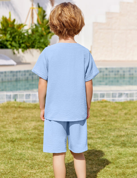 Arshiner Toddler Boy Outfits Short Sleeve Henley T-Shirt & Shorts Set 2-8 Years