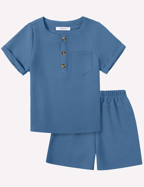 Arshiner Toddler Boy Outfits Short Sleeve Henley T-Shirt & Shorts Set 2-8 Years