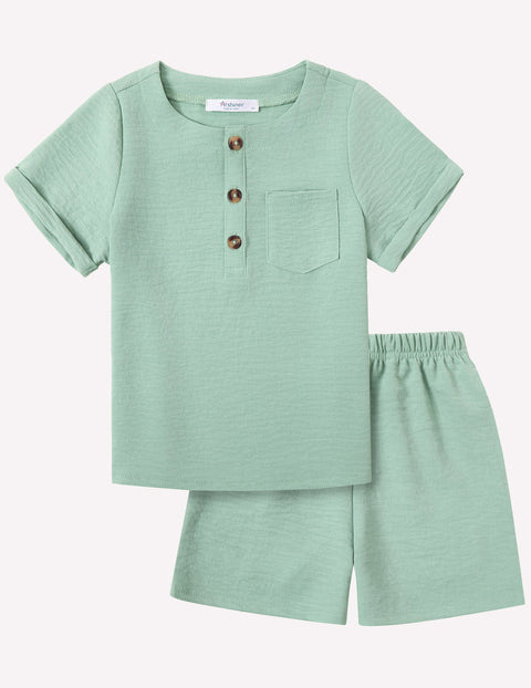 Arshiner Toddler Boy Outfits Short Sleeve Henley T-Shirt & Shorts Set 2-8 Years