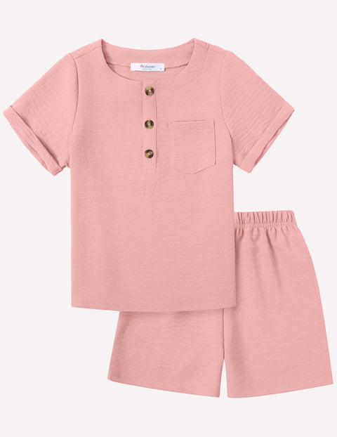 Arshiner Toddler Boy Outfits Short Sleeve Henley T-Shirt & Shorts Set 2-8 Years