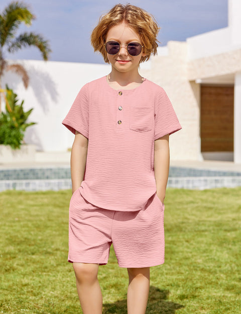 Arshiner Toddler Boy Outfits Short Sleeve Henley T-Shirt & Shorts Set 2-8 Years