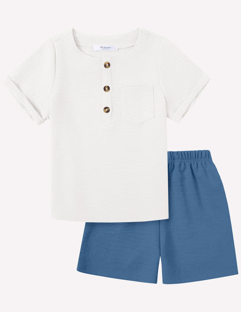Arshiner Toddler Boy Outfits Short Sleeve Henley T-Shirt & Shorts Set 2-8 Years