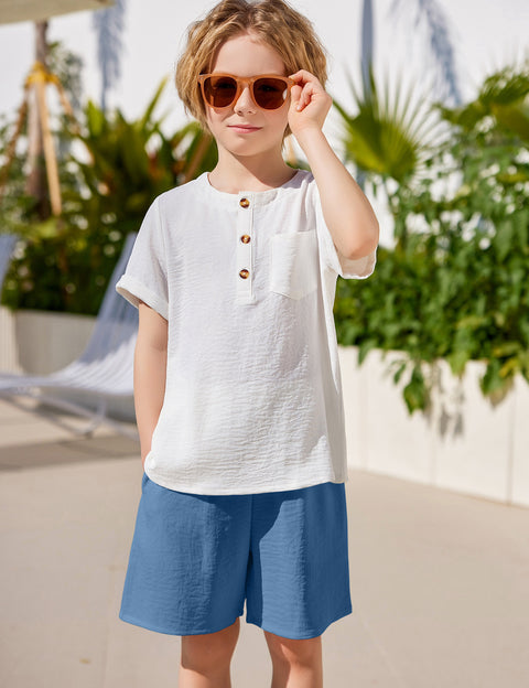 Arshiner Toddler Boy Outfits Short Sleeve Henley T-Shirt & Shorts Set 2-8 Years