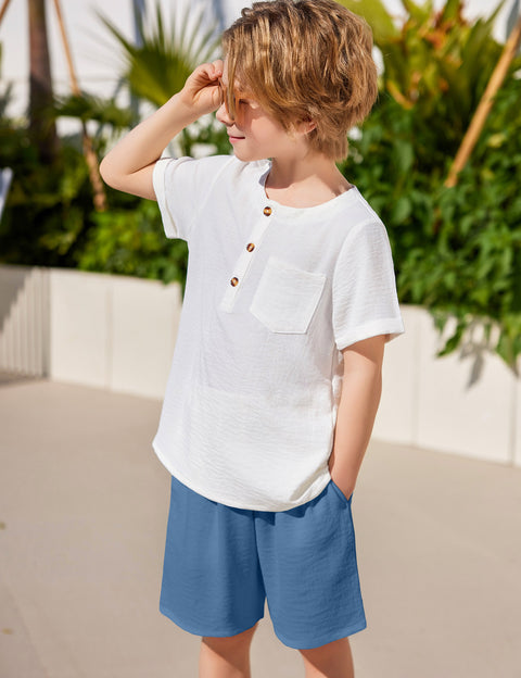 Arshiner Toddler Boy Outfits Short Sleeve Henley T-Shirt & Shorts Set 2-8 Years