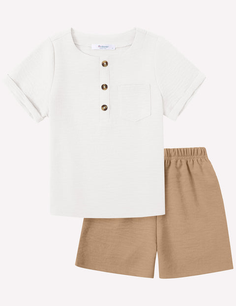 Arshiner Toddler Boy Outfits Short Sleeve Henley T-Shirt & Shorts Set 2-8 Years