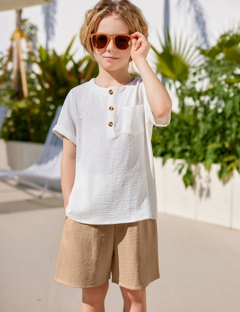 Arshiner Toddler Boy Outfits Short Sleeve Henley T-Shirt & Shorts Set 2-8 Years
