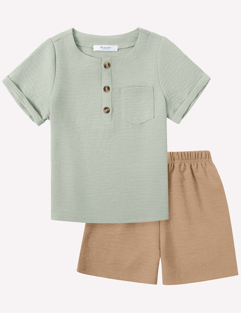 Arshiner Toddler Boy Outfits Short Sleeve Henley T-Shirt & Shorts Set 2-8 Years