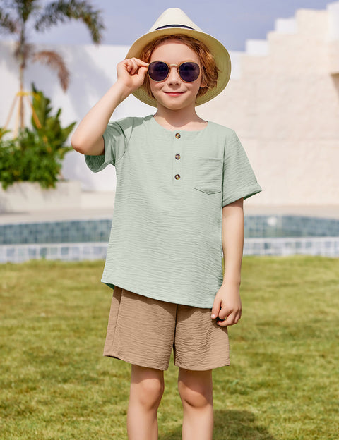 Arshiner Toddler Boy Outfits Short Sleeve Henley T-Shirt & Shorts Set 2-8 Years