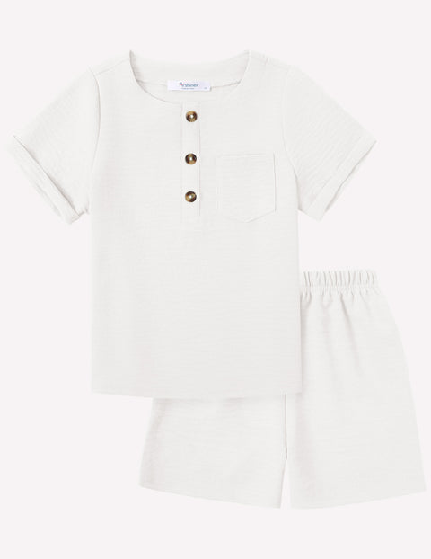 Arshiner Toddler Boy Outfits Short Sleeve Henley T-Shirt & Shorts Set 2-8 Years