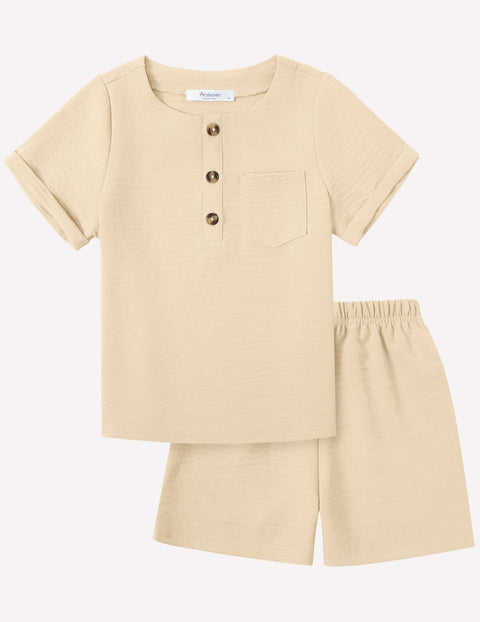Arshiner Toddler Boy Outfits Short Sleeve Henley T-Shirt & Shorts Set 2-8 Years