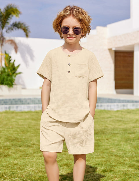 Arshiner Toddler Boy Outfits Short Sleeve Henley T-Shirt & Shorts Set 2-8 Years